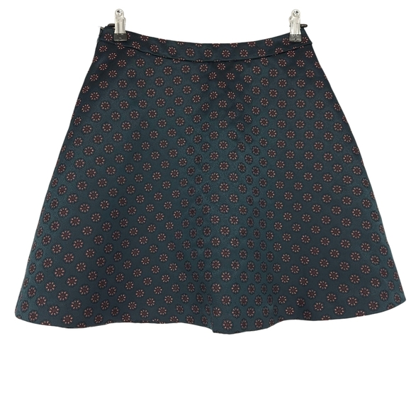 Ann Taylor LOFT A Line Skirt Green Floral Jacquard Zip Flare Petite 4P - Picture 4 of 8